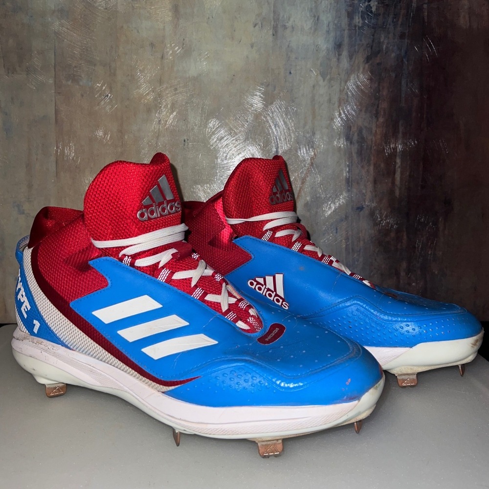 Adidas Icon 4 Splash Baseball Cleats Mens 12 Blue Red Good Metal Spikes Spiked